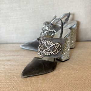 ASOS velvet embellished block heels